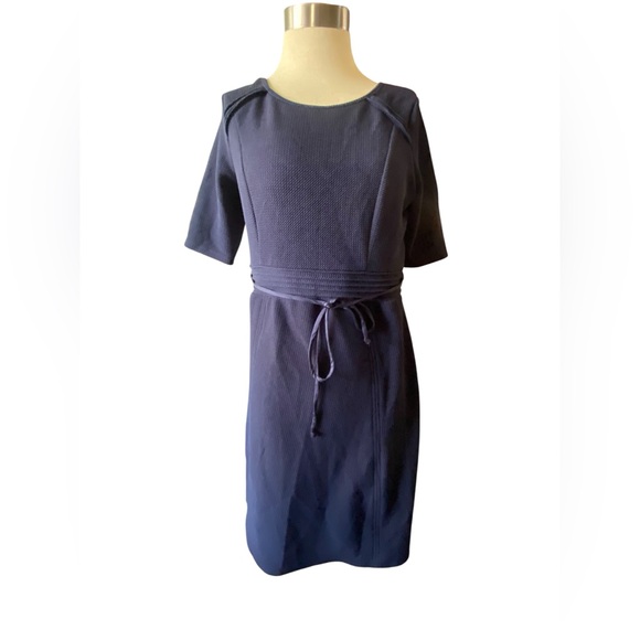 Motherhood Maternity Navy Textured Zip Back Midi Day Dress Office Workwear Baby - Picture 1 of 12